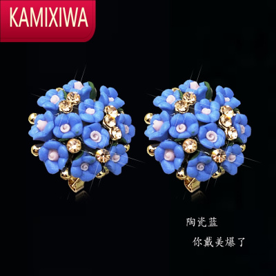 KAMIXIWA戚薇明星耳环女紫陶瓷花朵高级耳饰2022年新款潮银独特耳钉