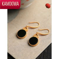 KAMIXIWA银古法金镶和田玉墨玉中国风如意复古气质耳环女耳坠耳饰