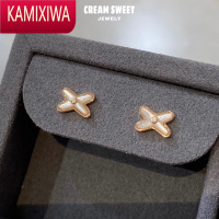 KAMIXIWA|交叉白贝母耳钉银饰女玫瑰金耳环小众轻奢高级感