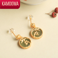 KAMIXIWA喜乐知竹和田玉石银耳环女秋冬小众设计感平安扣耳坠耳饰
