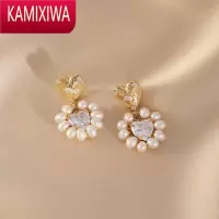 KAMIXIWA淡水珍珠爱心耳环女小众设计气质百搭心心相印耳饰