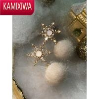 KAMIXIWA 2022新款甜美超仙满钻金色雪花蓬松耳环百搭超洋气耳饰