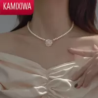 KAMIXIWA韩国山茶花珍珠项链女轻奢小众设计感高级百搭复古锁骨链颈链礼物