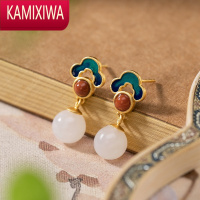 KAMIXIWA和田玉白玉耳坠耳钉银如意圆珠气质古风国风国潮玉耳环耳饰