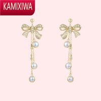 KAMIXIWA法式复古宫廷风重工设计制作蝴蝶结珍珠流苏耳环无耳洞耳夹耳饰