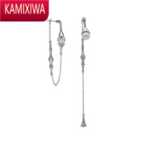 KAMIXIWA珍珠银耳环女长款不对称流苏耳坠小众设计感高级耳钉个性耳饰品