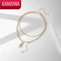 KAMIXIWA冷酷墨镜熊项链爱心流苏双层叠戴潮酷设计小众颈链锁骨链