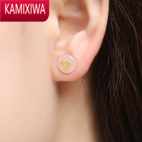 KAMIXIWA和田玉小如意平安扣耳钉金镶白玉青海料银耳坠饰送女友礼物