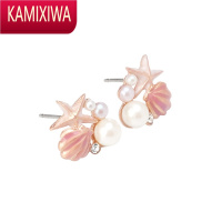 KAMIXIWA耳钉海星贝壳珍珠甜美可爱淑女糖果粉色珐琅精致耳饰耳环