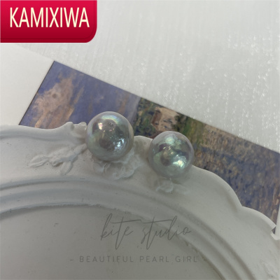 KAMIXIWA油画感巴洛克马贝珍珠耳钉炫彩12-13mm复古简约法式耳环银针