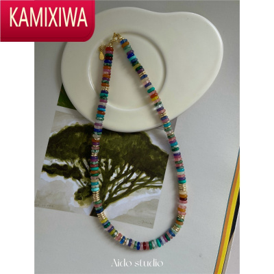 KAMIXIWA2022夏季新款彩色飞盘石串珠项链女轻奢小众欧美高级感锁骨链