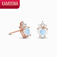 KAMIXIWA月光石皇冠耳钉女银轻奢小众高级设计感2022新潮款无耳洞耳饰