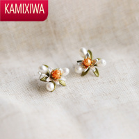 KAMIXIWA设计师小众 复古橙花珍珠耳钉耳环 银优雅气质女