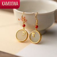 KAMIXIWA雅竹银和田玉女中式民族风秋冬宝石冰种复古风翡翠耳环耳坠耳饰