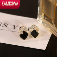 KAMIXIWA韩国几何方形黑色耳钉女2022年新款潮小众设计耳环高级感气质耳饰