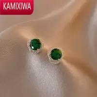 KAMIXIWAClassy key祖母绿耳钉小众设计感高级法式银宝石耳环夏