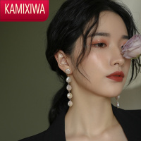 KAMIXIWAJUNJUN自制强光粉光巴洛克淡水纽扣珍珠长款流苏坠感显瘦耳坠耳环