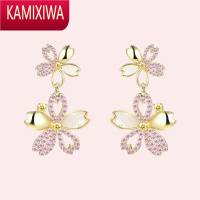 KAMIXIWA樱花绽放 小众设计温柔甜美俏皮粉钻樱花桃花花朵耳环无耳洞耳夹耳饰