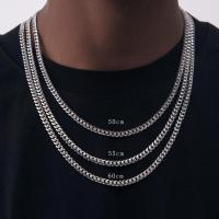 KAMIXIWA银S潮流男士5mm细古巴欧美项链锁骨素链百搭送男友礼物嘻哈