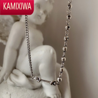 KAMIXIWA复古时尚风格项链银五角星圆珠绳结元素百搭锁骨链