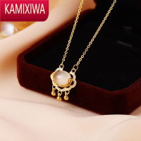 KAMIXIWA如意平安锁项链轻奢小众项链女2022年新款白玉髓送女友锁骨链饰品