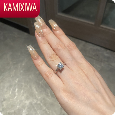 KAMIXIWAD色莫桑石钻戒1克拉情侣银对戒HW生日求婚结婚戒指送女友指环