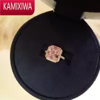 KAMIXIWA奢华雷迪恩粉钻5克拉戒指银手镶祖母绿切割方形围镶宝石钻戒女