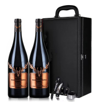 [2瓶皮盒套装]红酒葡萄酒澳洲进口DEERKING正品干红14.5度750ml 送赠品4件套