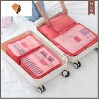 出差旅行收纳袋行李箱分装整理化妆包旅游洗漱包衣服打包便携套装 三维工匠 NC 普通6件套 西瓜红