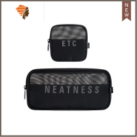 化妆包女小号便携小收纳包2021新款超火口红化妆品化妆刷收纳袋 三维工匠 黑色 中号+小号