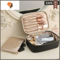 化妆品首饰一体收纳包旅行化妆包ins风首饰盒护肤品袋饰品便携包 三维工匠 化妆包-黑色