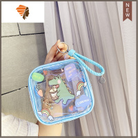 ins 超火网红卡通恐龙化妆包便携大容量可爱时尚旅行收纳包洗漱包 三维工匠 蓝色恐龙透明口红包(浅蓝绳)