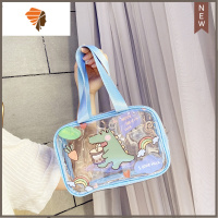 ins 超火网红卡通恐龙化妆包便携大容量可爱时尚旅行收纳包洗漱包 三维工匠 蓝色恐龙透明(小)