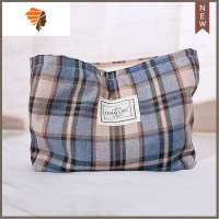 英伦风百搭气质化妆包复古女大容量格纹帆布包洗漱收纳袋杂物袋 三维工匠 蓝色格子