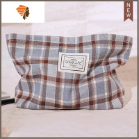 英伦风百搭气质化妆包复古女大容量格纹帆布包洗漱收纳袋杂物袋 三维工匠 灰色格子