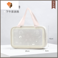 化妆包洗漱收纳女便携超大容量ins火2021新款品袋旅行高级感颜值 三维工匠 大号-下午茶涂鸦-白