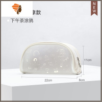 化妆包女2021新款超火便携旅行收纳盒刷防水大容量可放水乳洗漱袋 三维工匠 手拿款-下午茶涂鸦-白