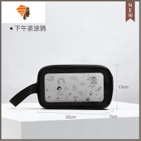 化妆包女生便携洗漱包品旅行随身收纳盒袋大容量2021新款超火ins 三维工匠 中号-下午茶涂鸦-黑