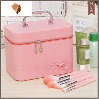 韩国化妆包大号小号简约可爱便携大容量防水手提旅行收纳包洗漱包 三维工匠 牛奶粉粉蝴蝶结中号