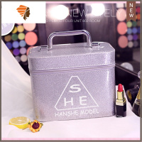 高级感化妆包女便携小号多功能大容量网红护肤品收纳盒可爱旅行箱 三维工匠 银色中号