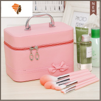 韩国化妆包大号小号简约可爱便携大容量防水手提旅行收纳包洗漱包 三维工匠 牛奶粉粉蝴蝶结小号