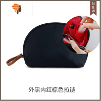 化妆包女便携化妆品收纳包小号2020新款超火口红收纳袋随身化妆袋 三维工匠 外黑内红棕色拉链