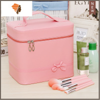 韩国化妆包大号小号简约可爱便携大容量防水手提旅行收纳包洗漱包 三维工匠 牛奶粉粉蝴蝶结大号