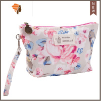 便携防水布化妆包可爱女印花零钱数码收纳包旅行小号拉链洗漱包 三维工匠 玫红花
