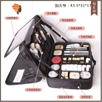 化妆包女便携专业手提化妆箱ins风超火大容量防水多功能收纳箱包 三维工匠 特大号单、双肩 黑 带镜