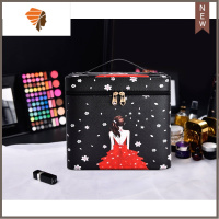 大容量化妆包多功能化妆品收纳盒男女网红韩国小号便携简约箱手提 三维工匠 大号红裙少女 大号双层