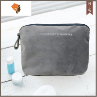 网红化妆包小号便携韩国简约绒布少女心收纳包大容量化妆袋小钱包 三维工匠 灰色