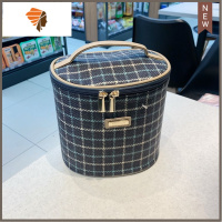 2020新款日韩圆筒化妆包格子尼布旅行大容量家用彩妆包便携收纳 三维工匠 浅绿色大号