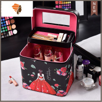 化妆箱大容量多层化妆包收纳盒韩国大小号硬化妆品包随身便携手提 三维工匠 大号双层 新红裙少女
