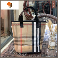 格子网纱化妆包防水圆桶手提包大容量旅行洗漱包女透明缕空手拎袋 三维工匠 防水水桶卡其格子